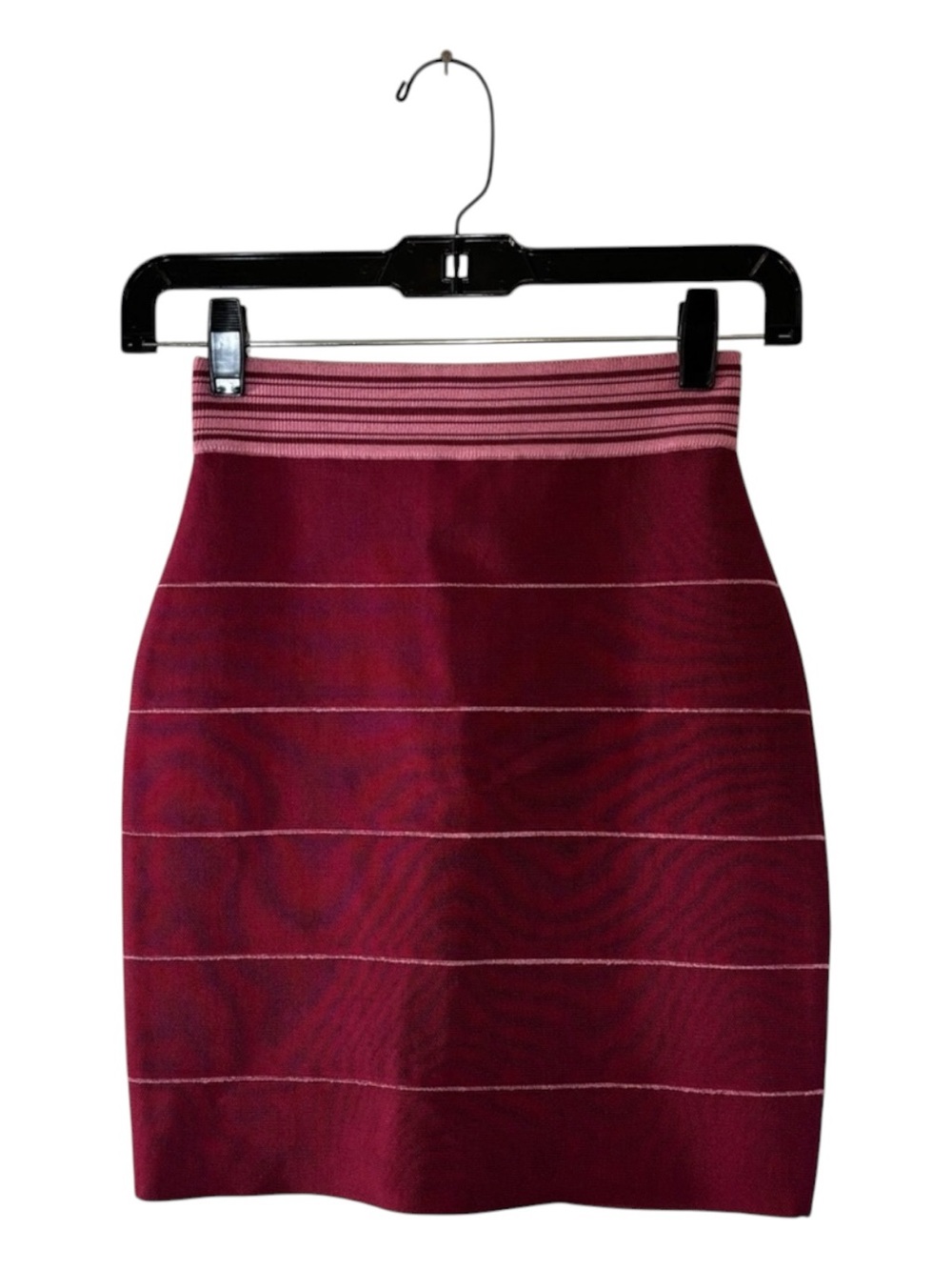 Herve Leger Burgundy with Pink Bandage Mini Skirt